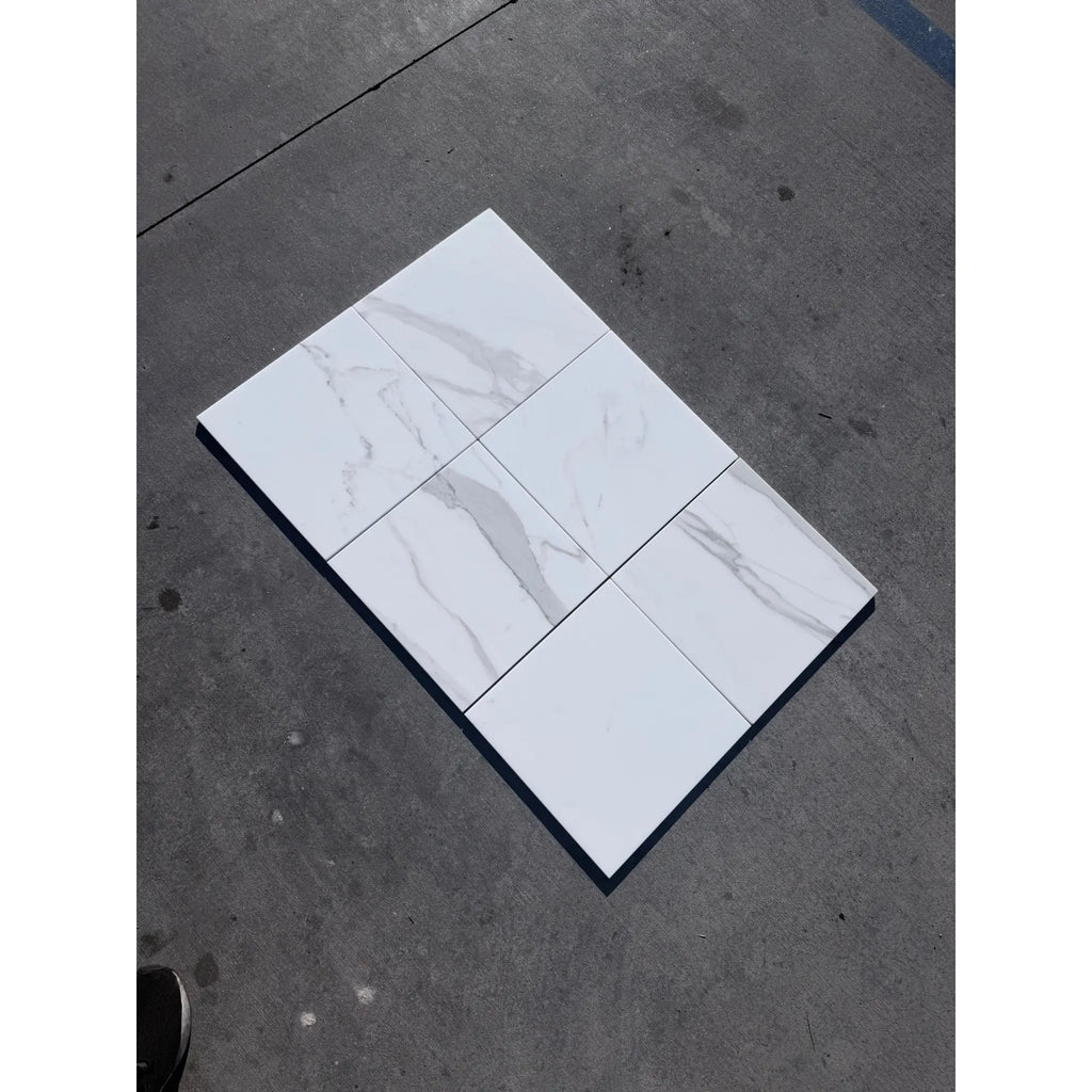 Calacatta Gold Marble 12x12 Polished Ceramic Tile with Gray Veining