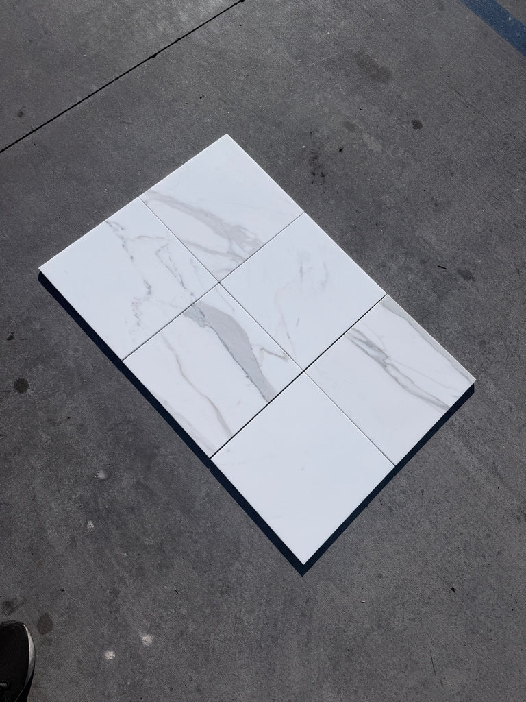 Calacatta Gold Marble 12x12 Polished Ceramic Tile with Gray Veining