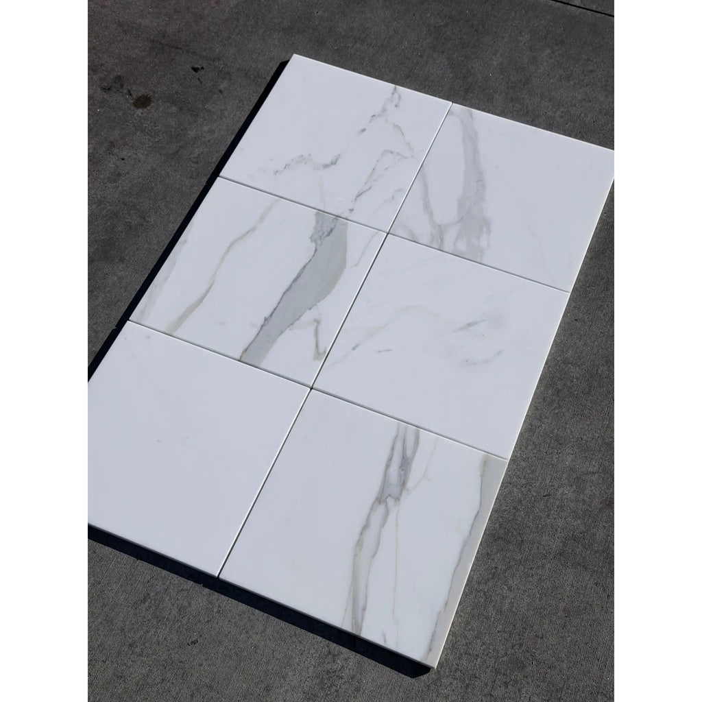 Calacatta Gold Marble 12x12 Polished White Tile with Gray Veining