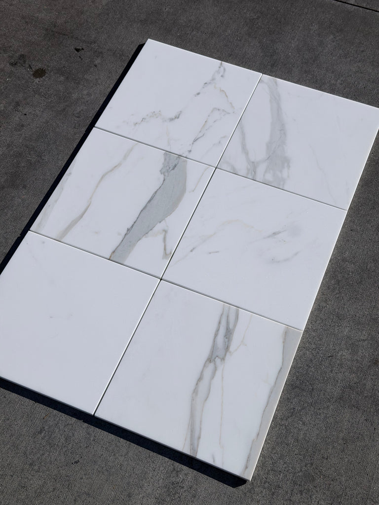 Calacatta Gold Marble 12x12 Polished White Tile with Gray Veining