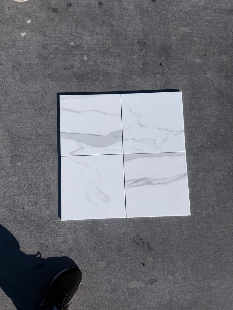 Calacatta Gold Marble 12x12 Polished White Tile with Gray Veining