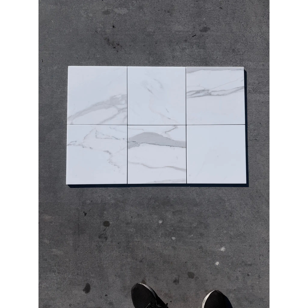 Calacatta Gold Marble 12x12 Polished White Tile with Gray Veining