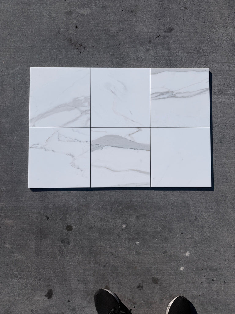 Calacatta Gold Marble 12x12 Polished White Tile with Gray Veining