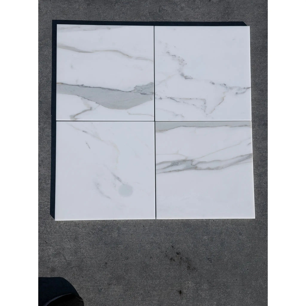 Calacatta Gold Marble 12x12 Polished White Tile with Gray Veining