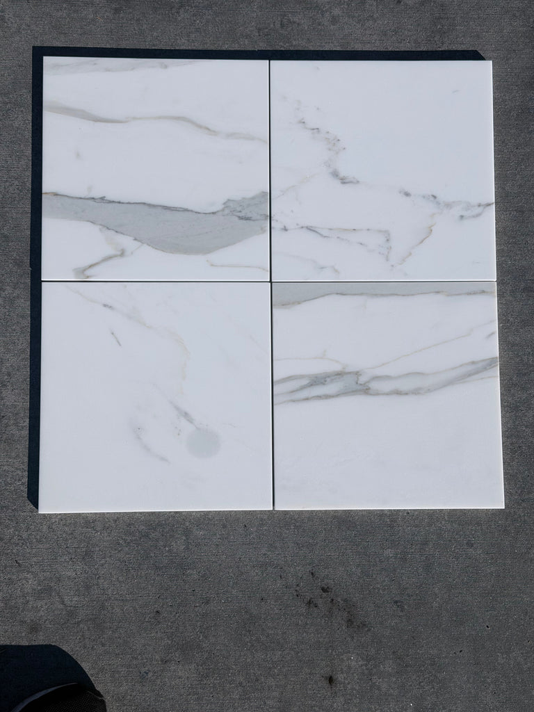 Calacatta Gold Marble 12x12 Polished White Tile with Gray Veining