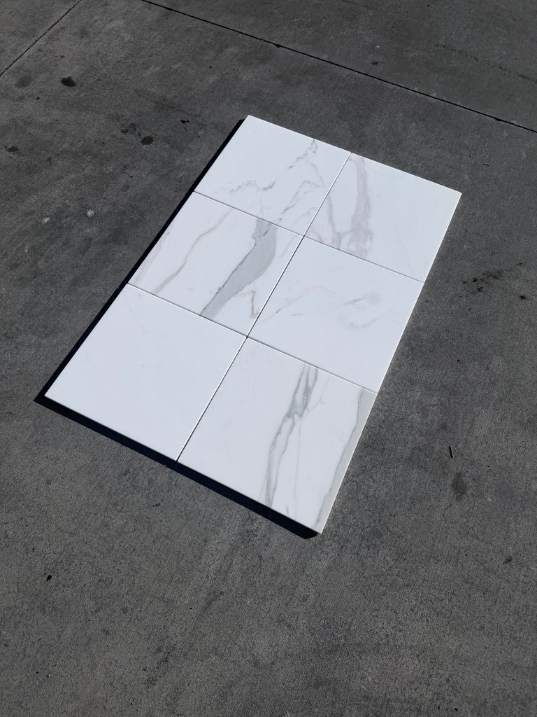 Calacatta Gold Marble 12x12 Polished White Tile with Gray Veins