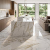 Calacatta gold marble 12x24 polished italian marble island with white and gold veined surface