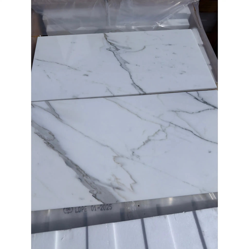 Calacatta Gold Marble 12x24 polished white tiles with gray veining