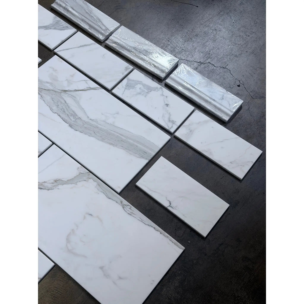 Calacatta Gold Marble 12x24 polished rectangular tiles with gray veining