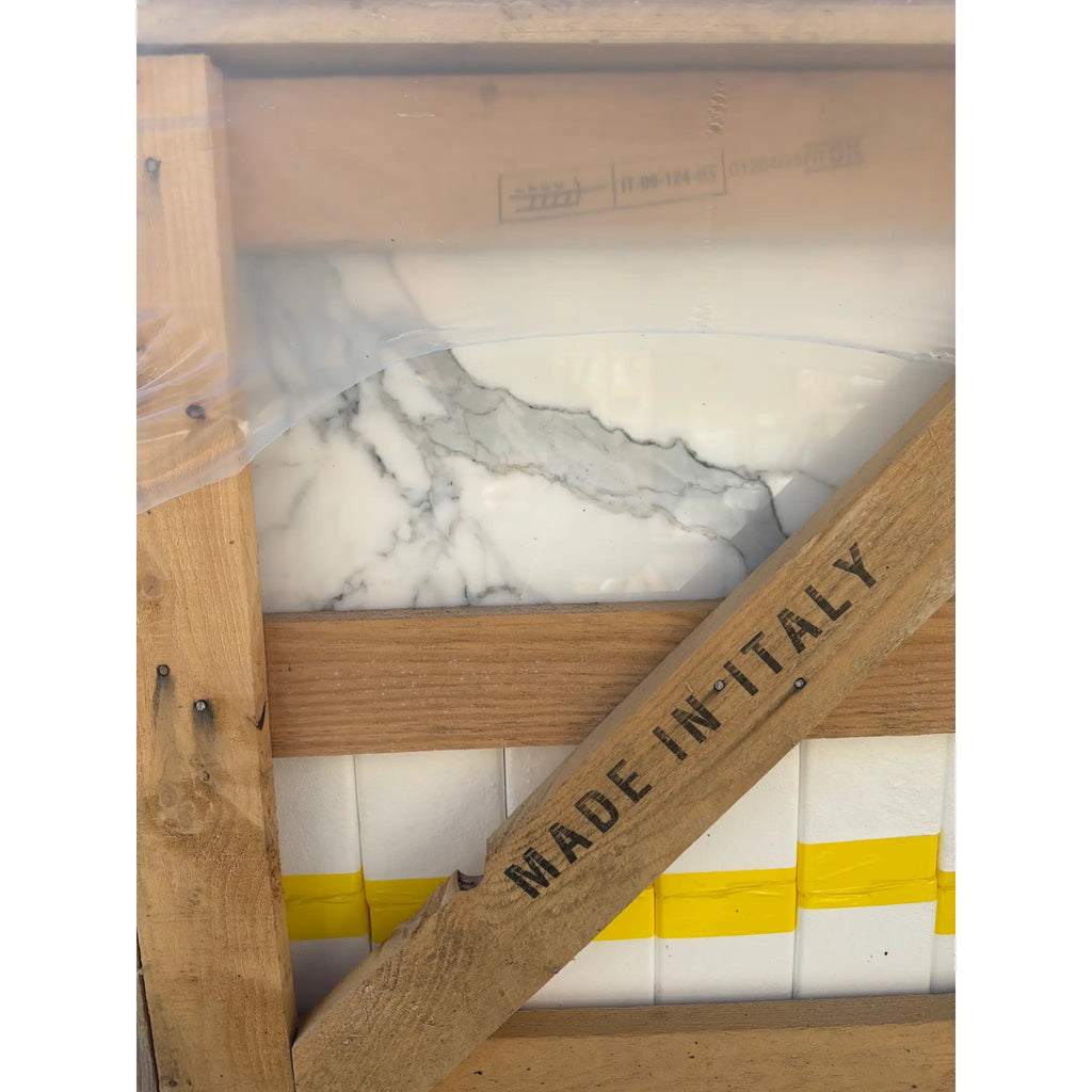 White and gray Calacatta Gold marble Italy map, 12x24 wood framed, made in Italy