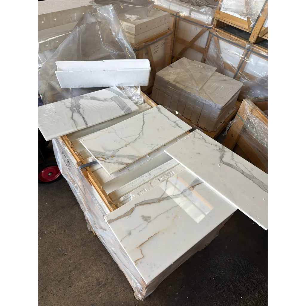 Calacatta Gold Marble 12x24 Polished White Tile with Gray Veining
