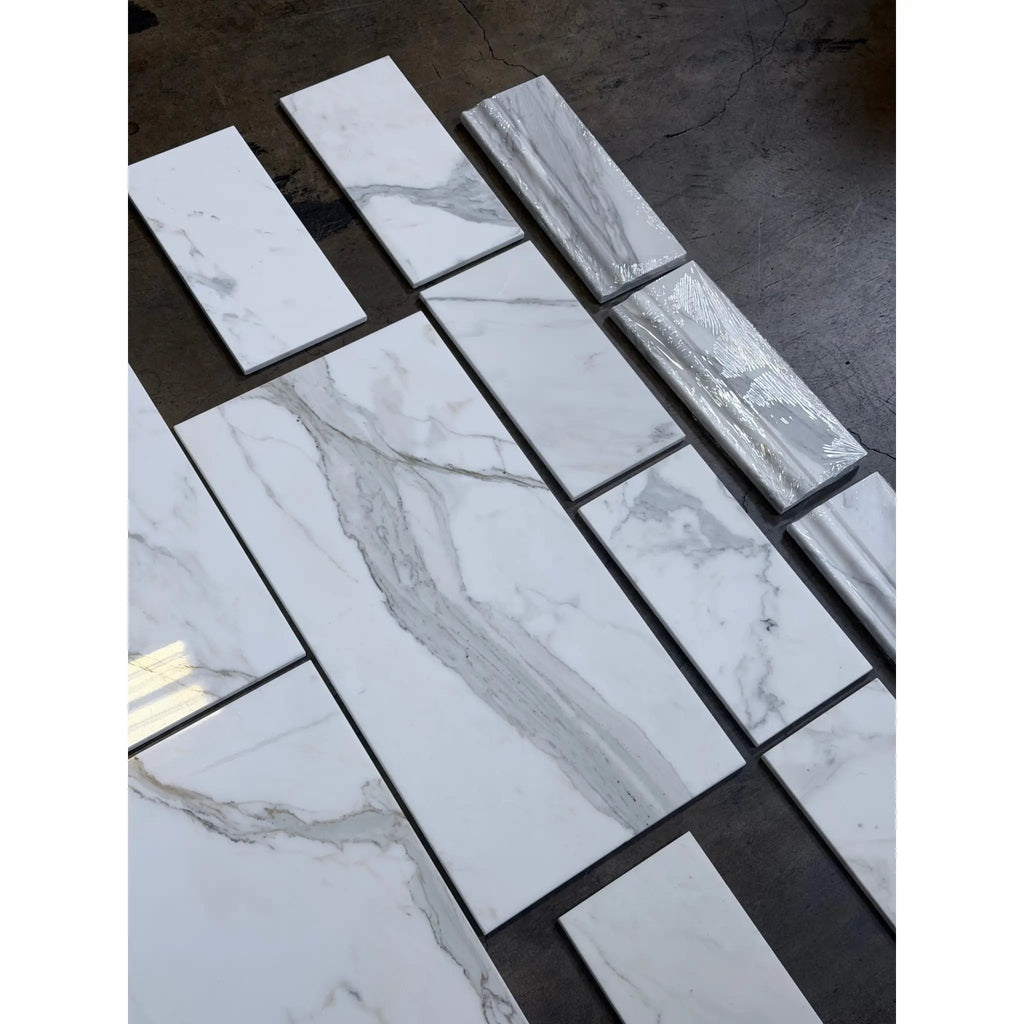 Calacatta Gold Marble 12x24 Polished White Tiles with Gray Veining