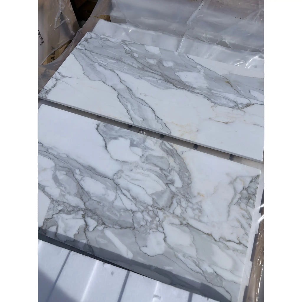Calacatta Gold Marble 12x24 Polished white tiles with gray veining
