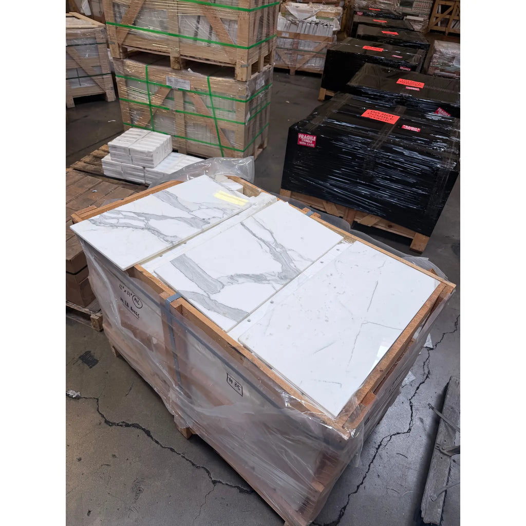 Pallet of Calacatta Gold Marble 12X24 tiles with gray veining for elegant flooring