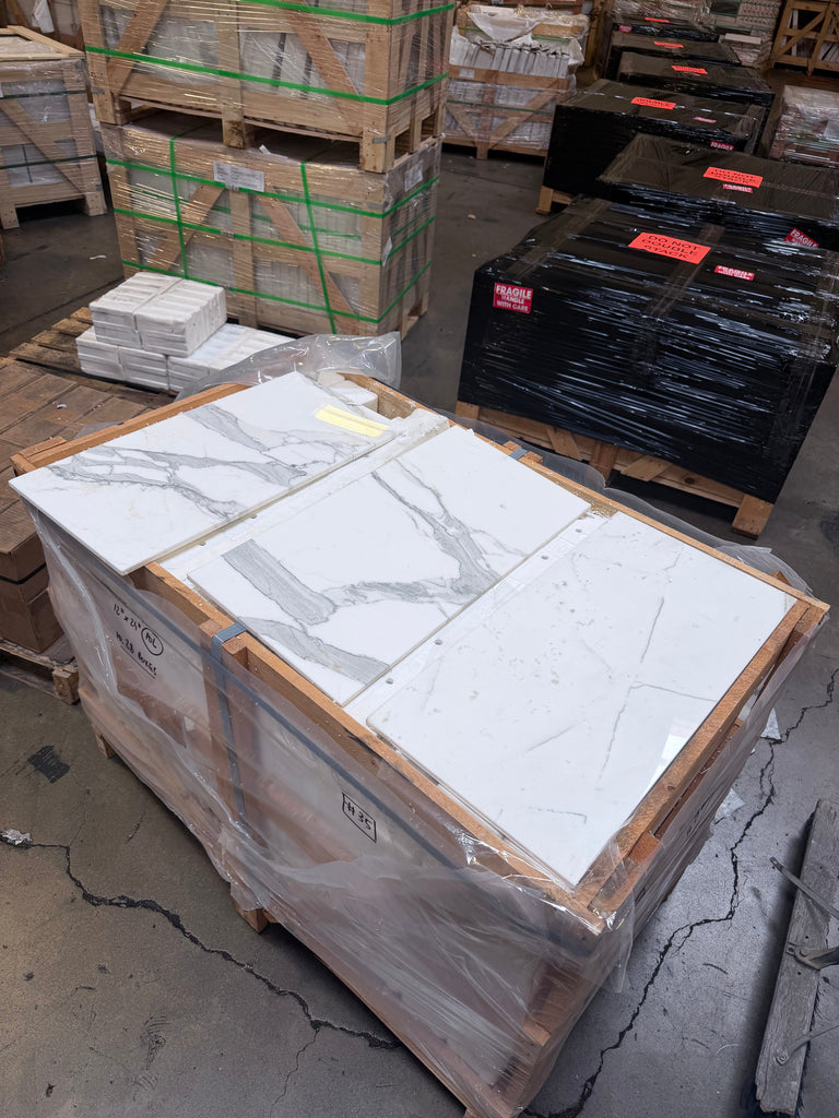 Pallet of Calacatta Gold Marble 12X24 tiles with gray veining for elegant flooring