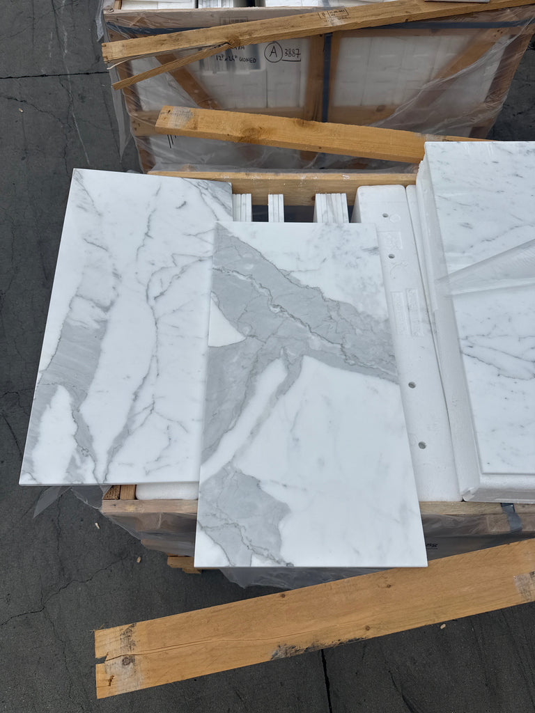 White Calacatta Gold Marble slabs with gray veining for 12x24 polished or honed surfaces