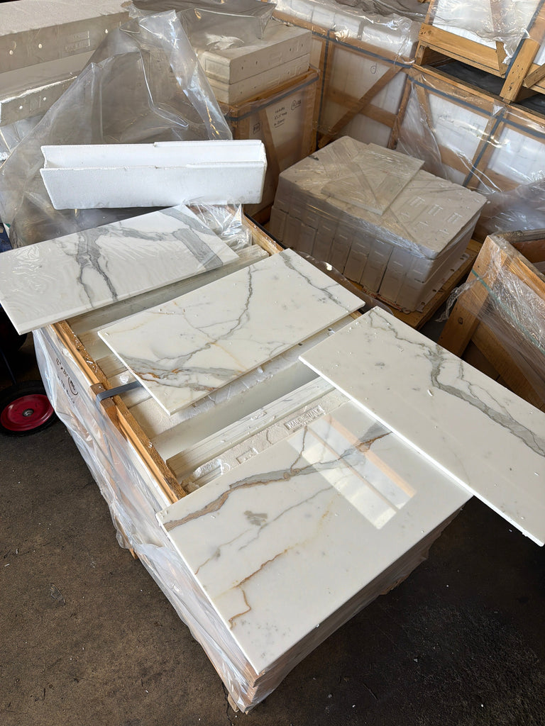 Calacatta Gold Marble 12x24 Polished White Tile with Gray Veining