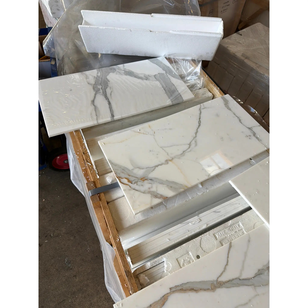 Calacatta Gold Marble 12x24 Polished White Tile with Gray Veining