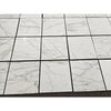 Calacatta gold marble 18x18 polished or honed white marble-effect square tiles with subtle gray veining in a grid pattern