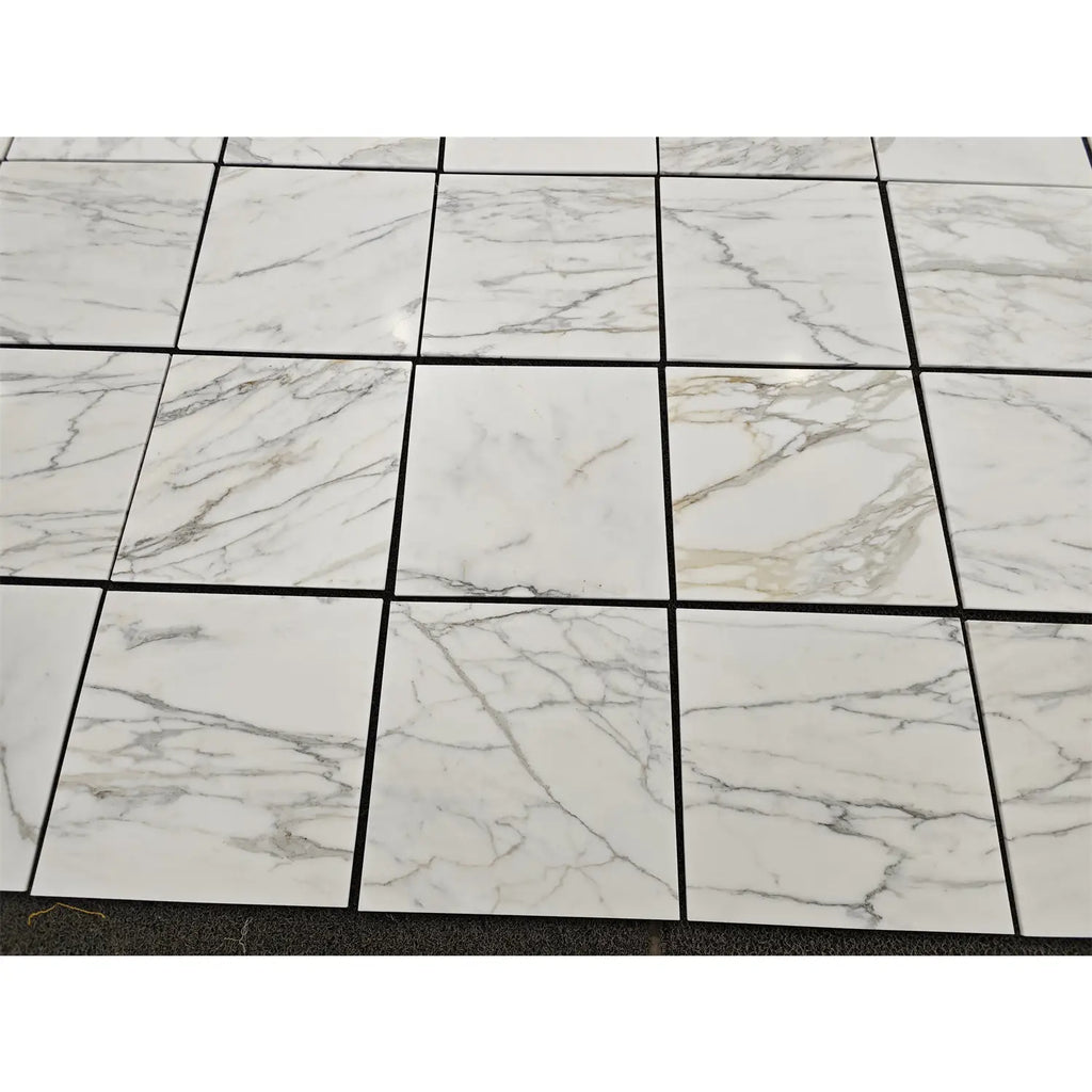 Calacatta Gold Marble 18x18 polished or honed white marble tiles with elegant gray and beige veining