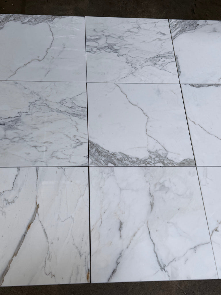 Calacatta Gold Marble 18x18 polished tiles with white marble-effect and gray veining