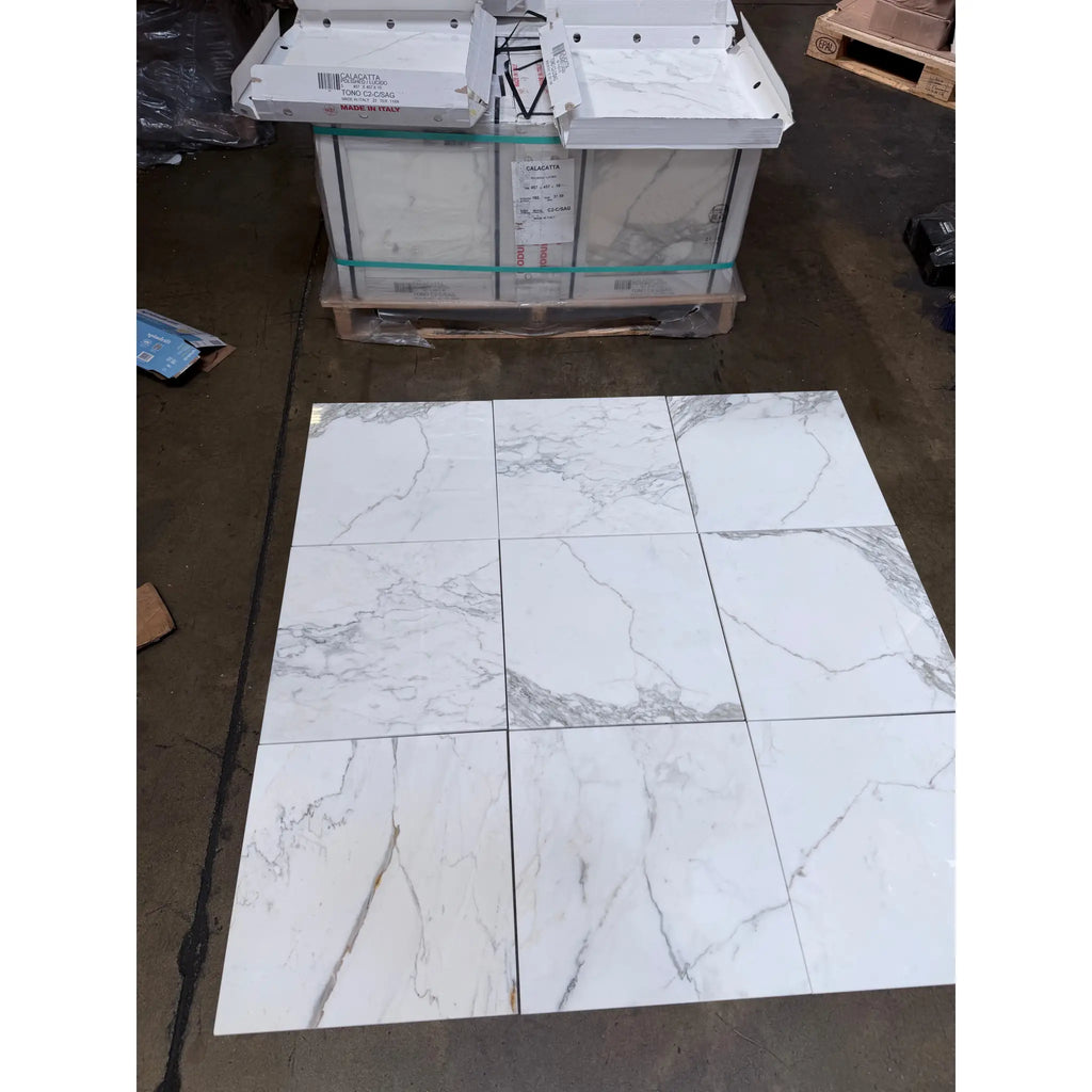 Calacatta Gold Marble 18x18 polished white tiles with gray veining