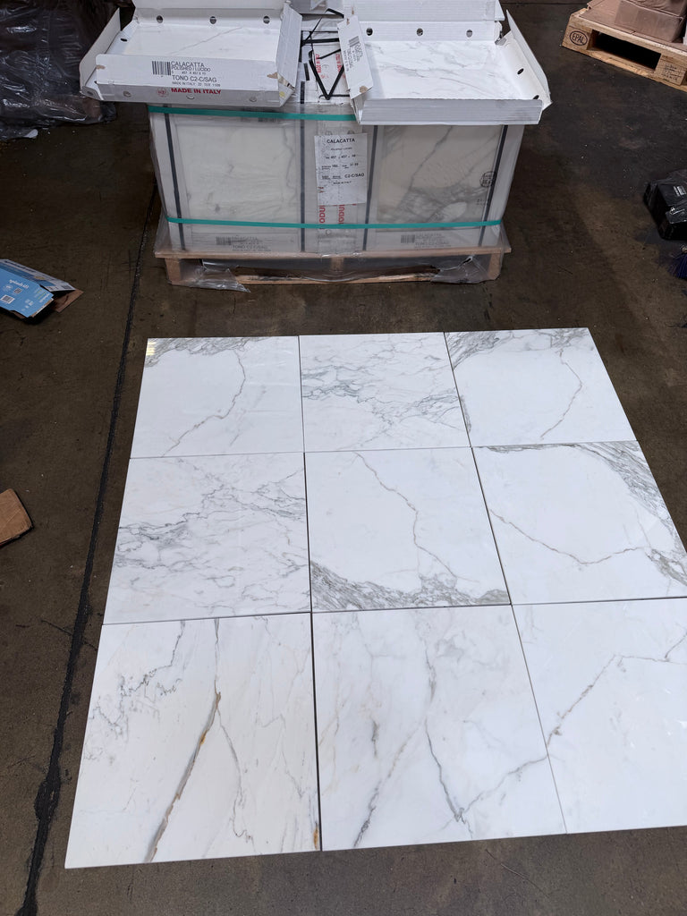 Calacatta Gold Marble 18x18 polished white tiles with gray veining