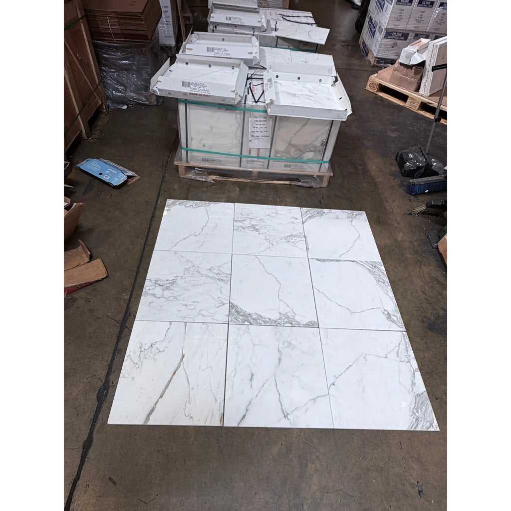 Calacatta Gold Marble 18x18 polished white tiles with gray veining