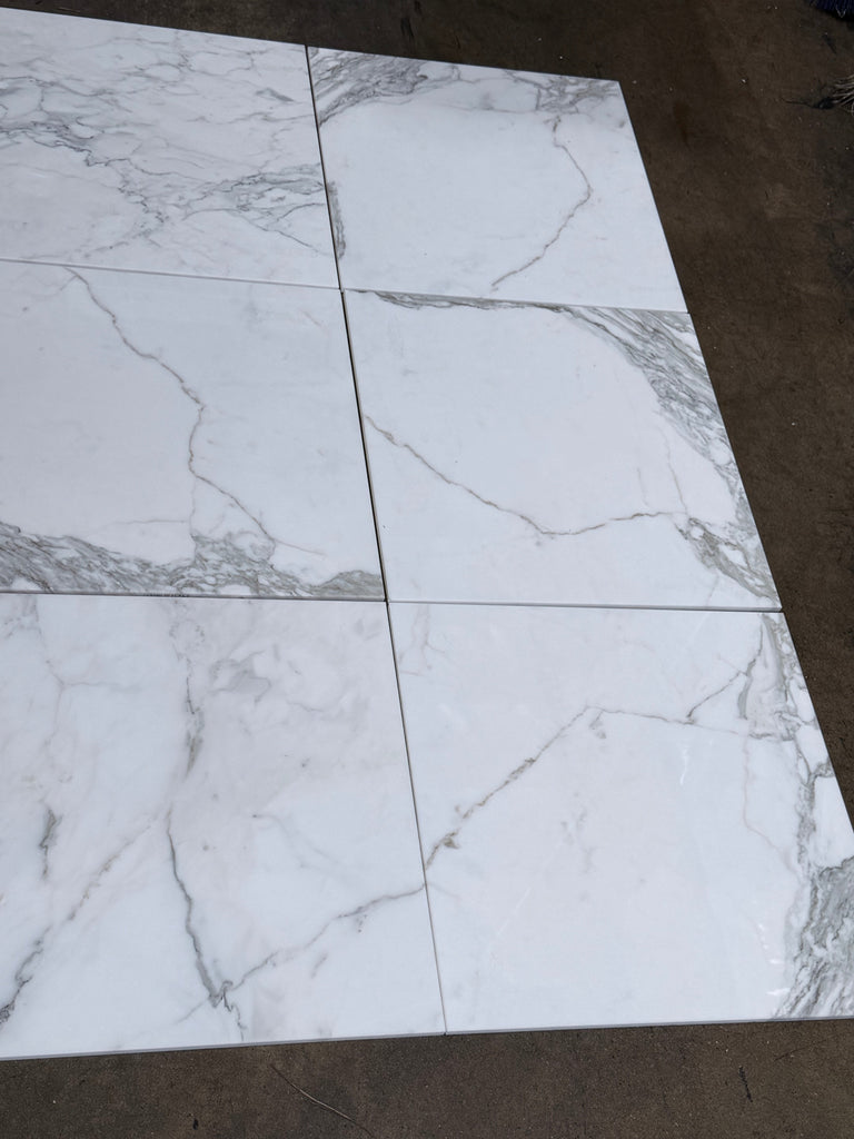 Calacatta Gold Marble 18x18 polished white tiles with gray veining