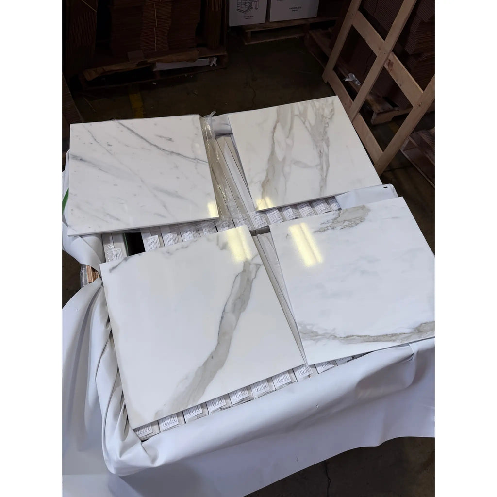 Calacatta Gold Marble 18x18 polished white tiles with gray veining