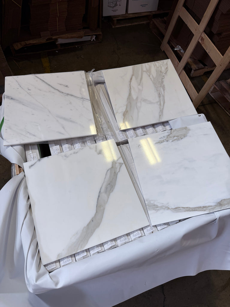 Calacatta Gold Marble 18x18 polished white tiles with gray veining