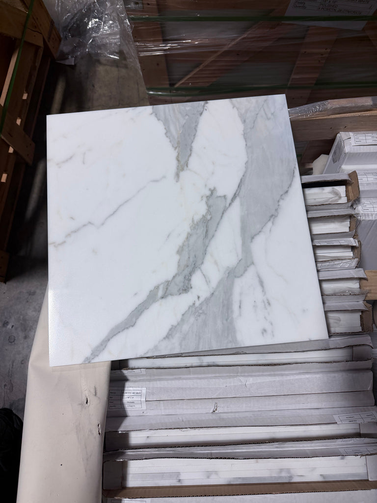 Calacatta Gold Marble 18x18 Polished Square Tile with White Marble Effect and Gray Veining