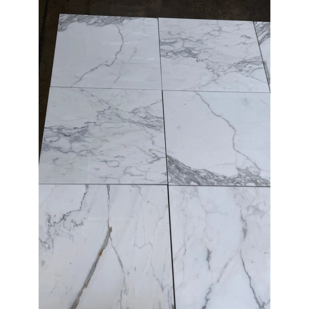 Calacatta Gold Marble 18x18 polished tiles with white marble-effect and gray veining