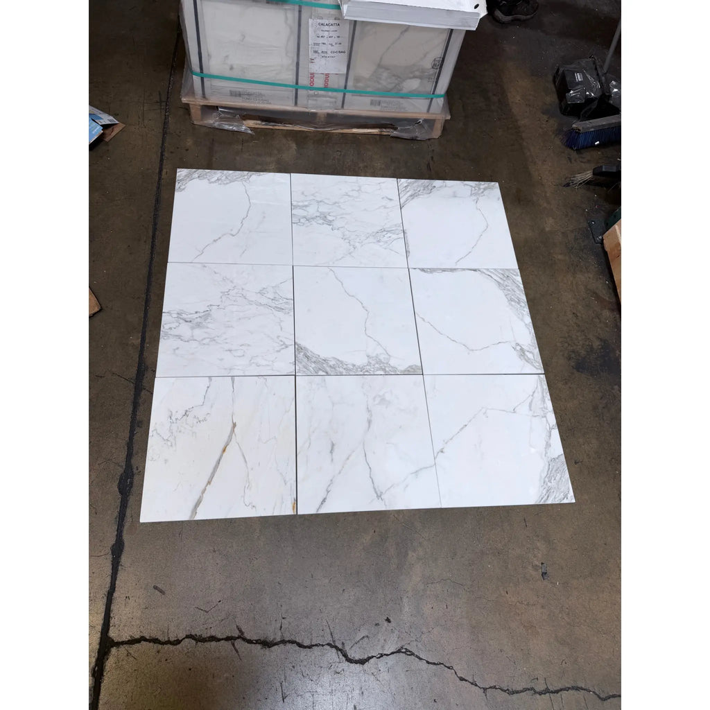 Calacatta Gold Marble 18x18 polished white tiles with gray veining
