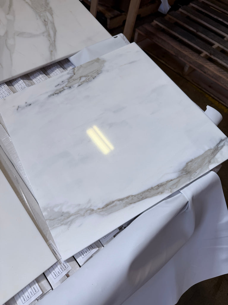 Calacatta Gold 18x18 polished white marble tile with gray veining