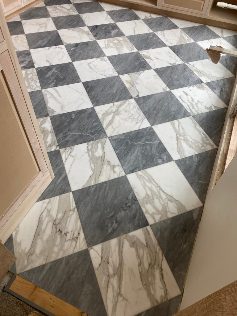 Calacatta Gold marble 18x36 polished black and white checkered floor tiles