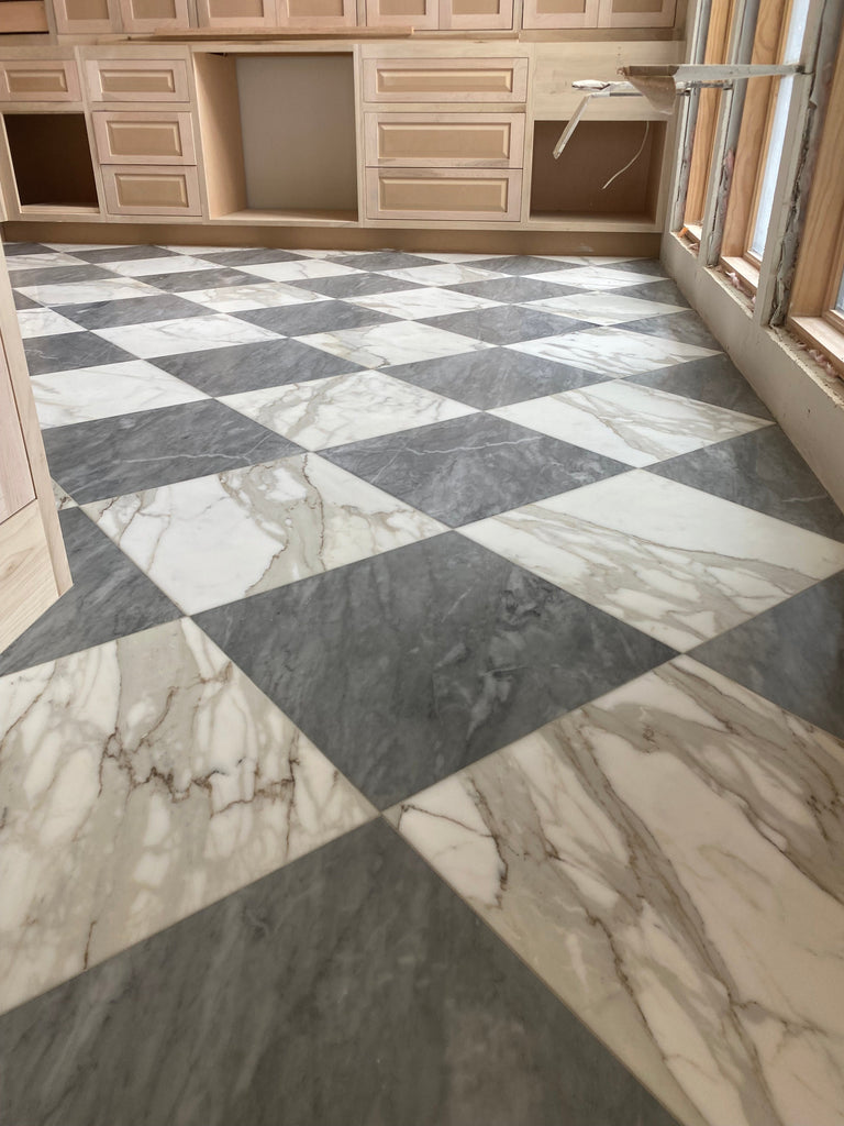Calacatta Gold Marble 18X36 Polished checkerboard floor pattern