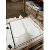 Calacatta gold marble 24x24 polished slab with white marble and subtle gray veining on wooden pallet in warehouse