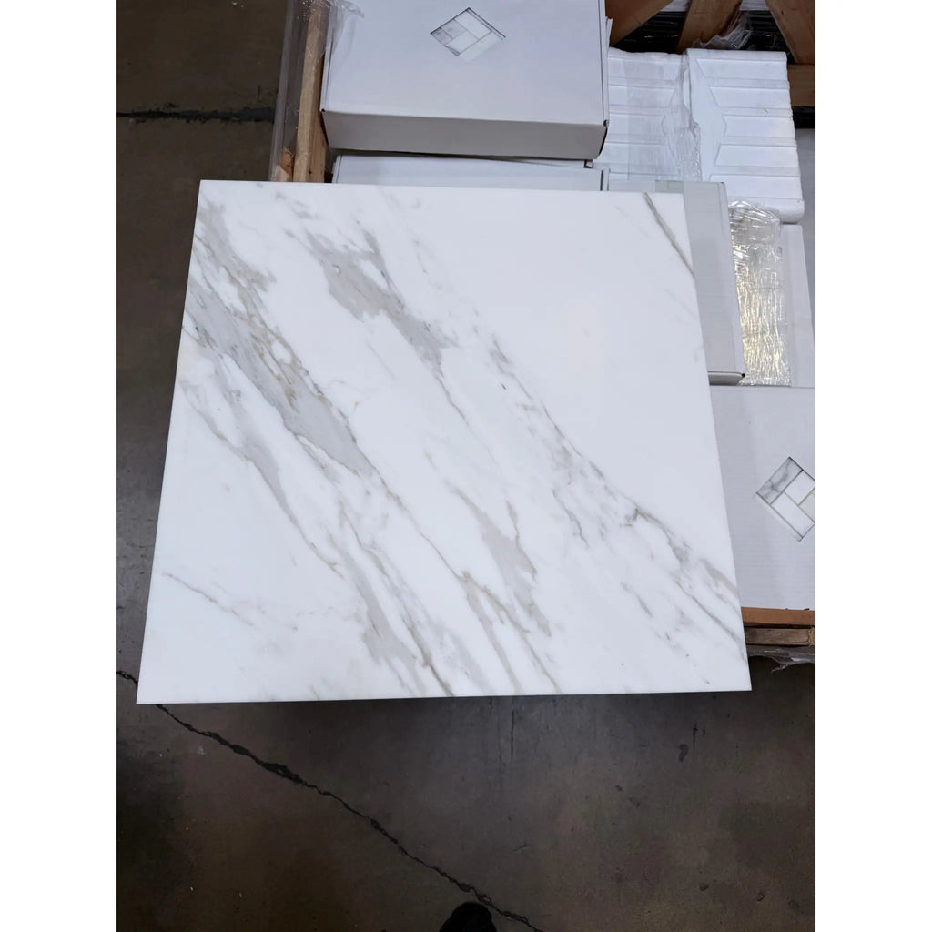 Calacatta Gold Marble 24x24 Polished White Square Tile with Gray Veining