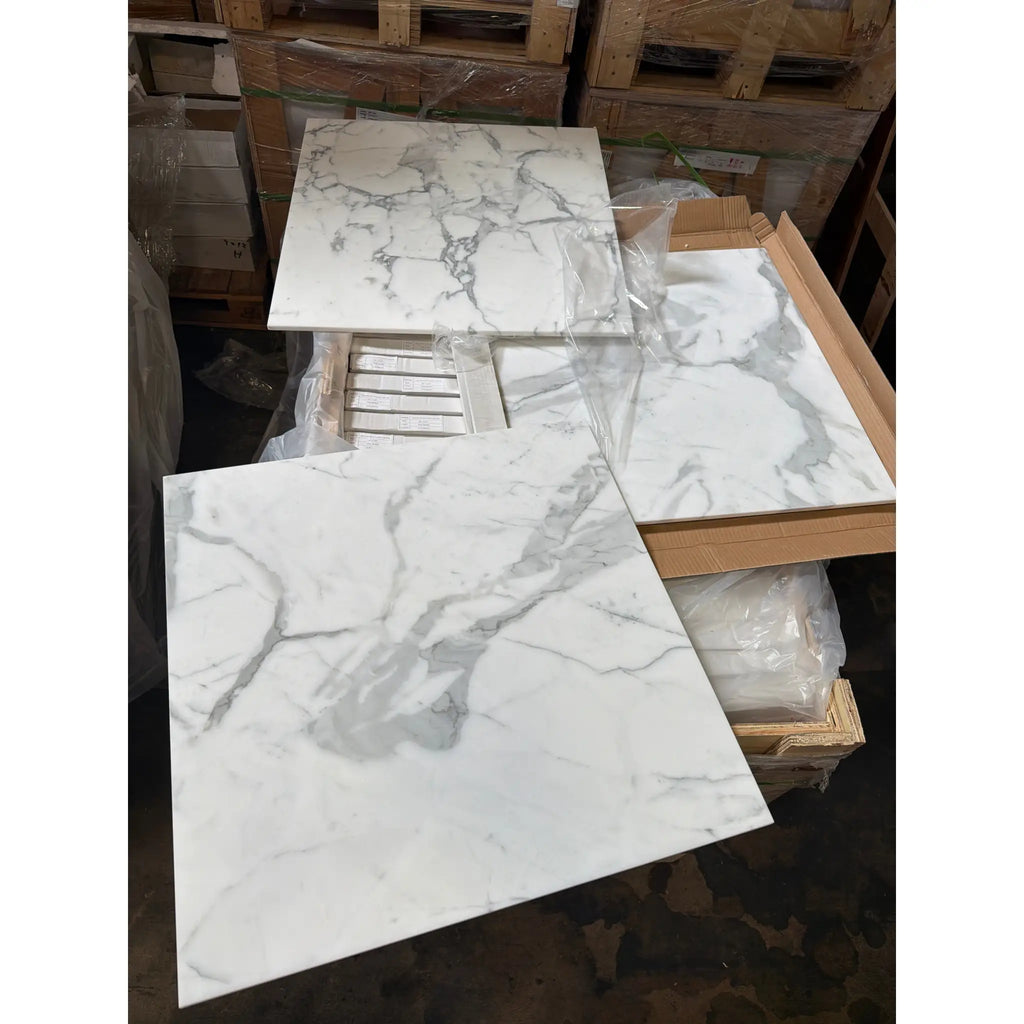 Calacatta Gold Marble 24x24 Polished Ceramic Tile with Gray Veining