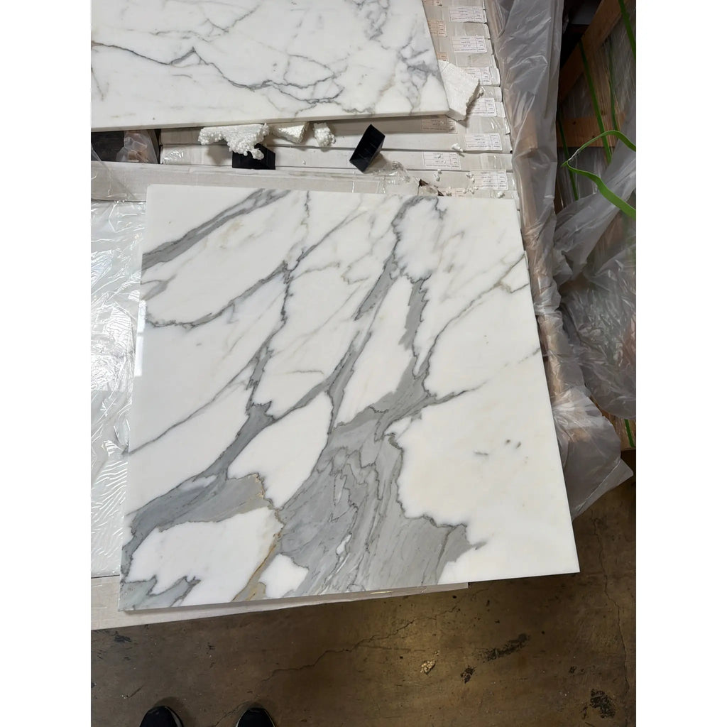 Calacatta Gold Marble 24x24 Polished White Tile with Gray Veining