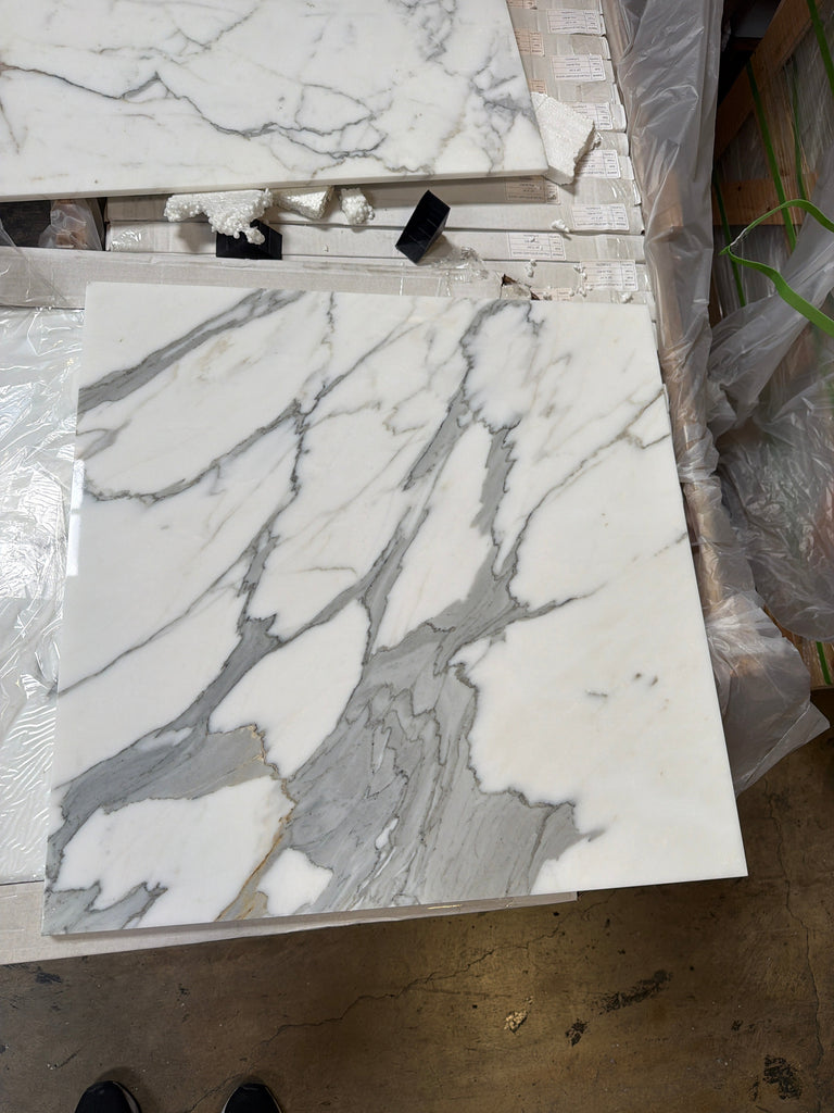 Calacatta Gold Marble 24x24 Polished White Tile with Gray Veining