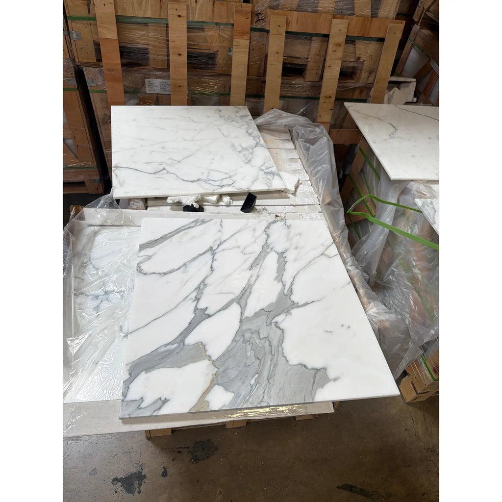 Calacatta Gold Marble 24x24 Polished White Tile with Gray Veining
