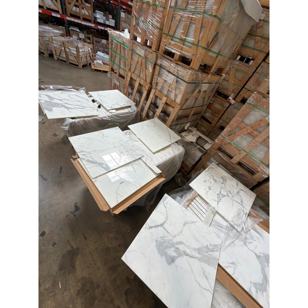 Calacatta Gold Marble 24x24 Polished White Tile with Gray Veins