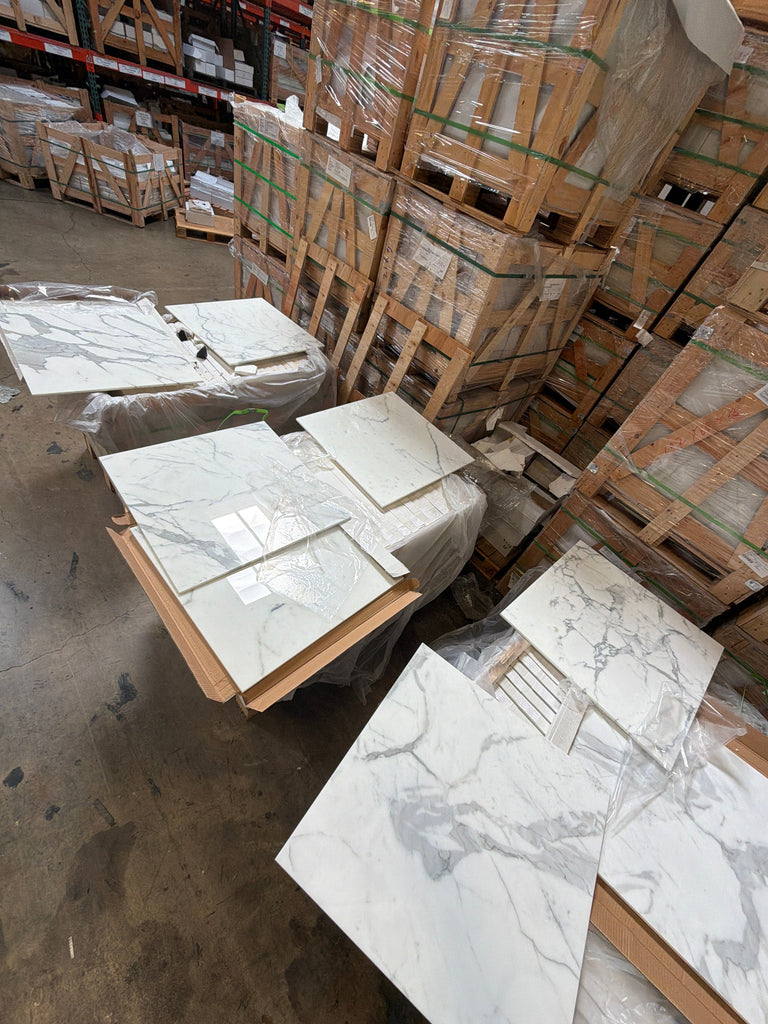 Calacatta Gold Marble 24x24 Polished White Tile with Gray Veins