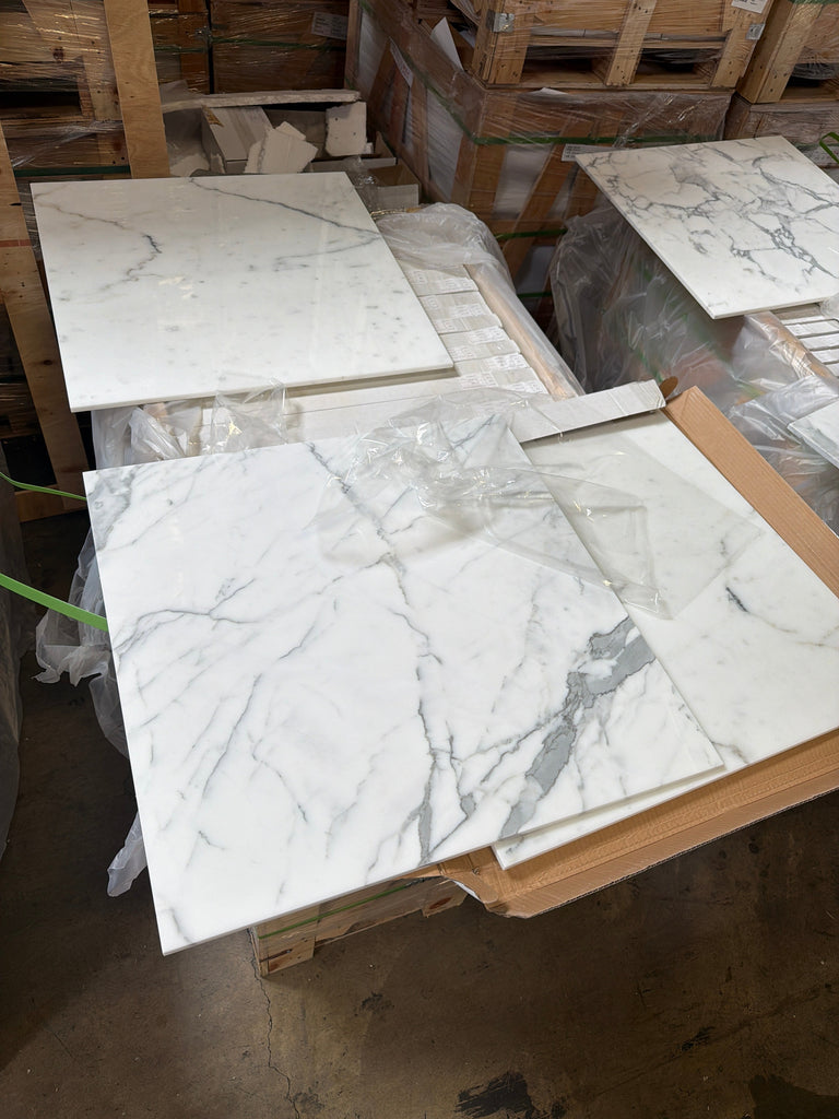 Calacatta Gold Marble 24x24 Polished White Tile with Gray Veining