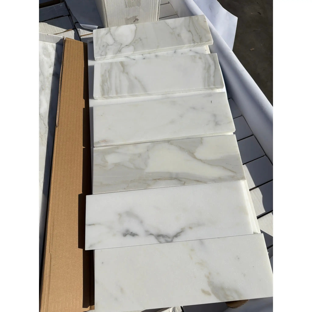 Calacatta Gold Marble 4x12 Polished White Subway Tiles with Gray Veining