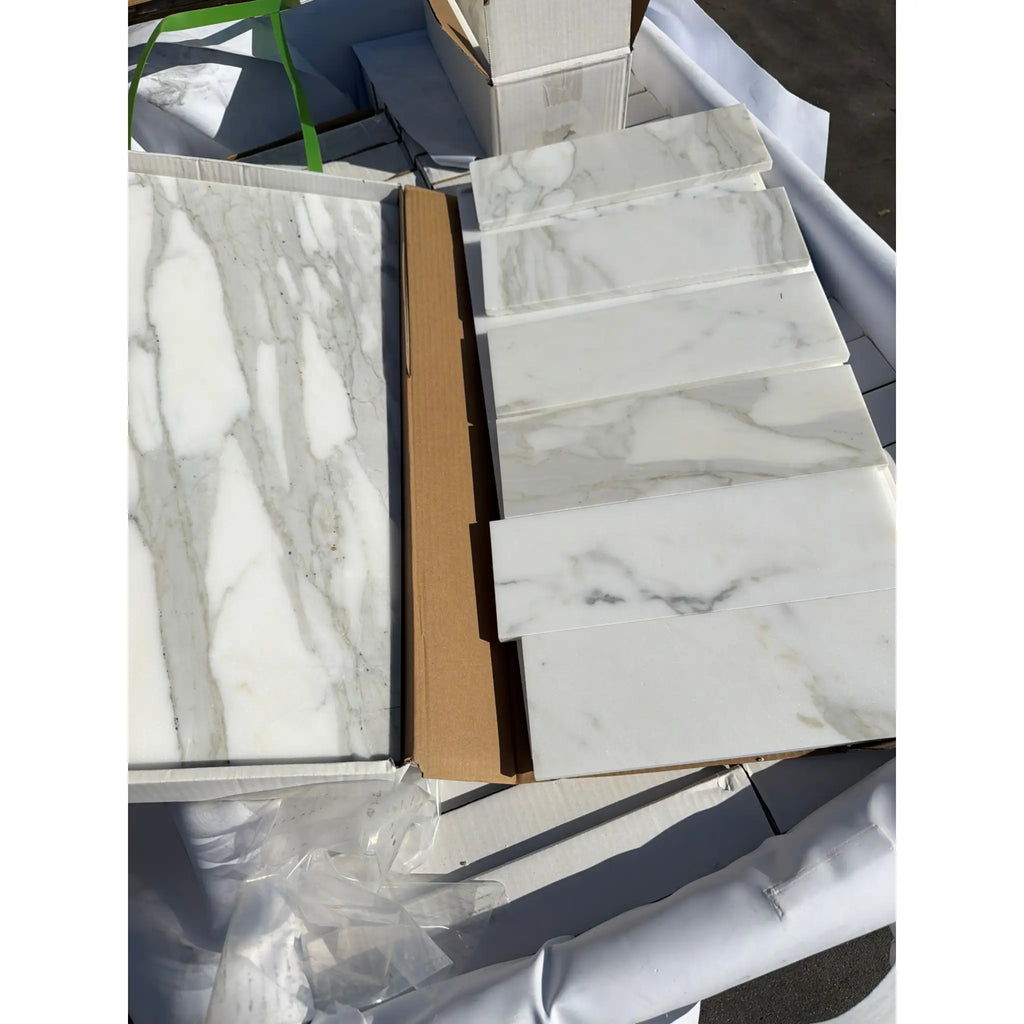 Calacatta Gold Marble 4x12 Polished White Tiles in Box