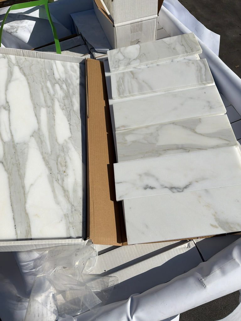 Calacatta Gold Marble 4x12 Polished White Tiles in Box