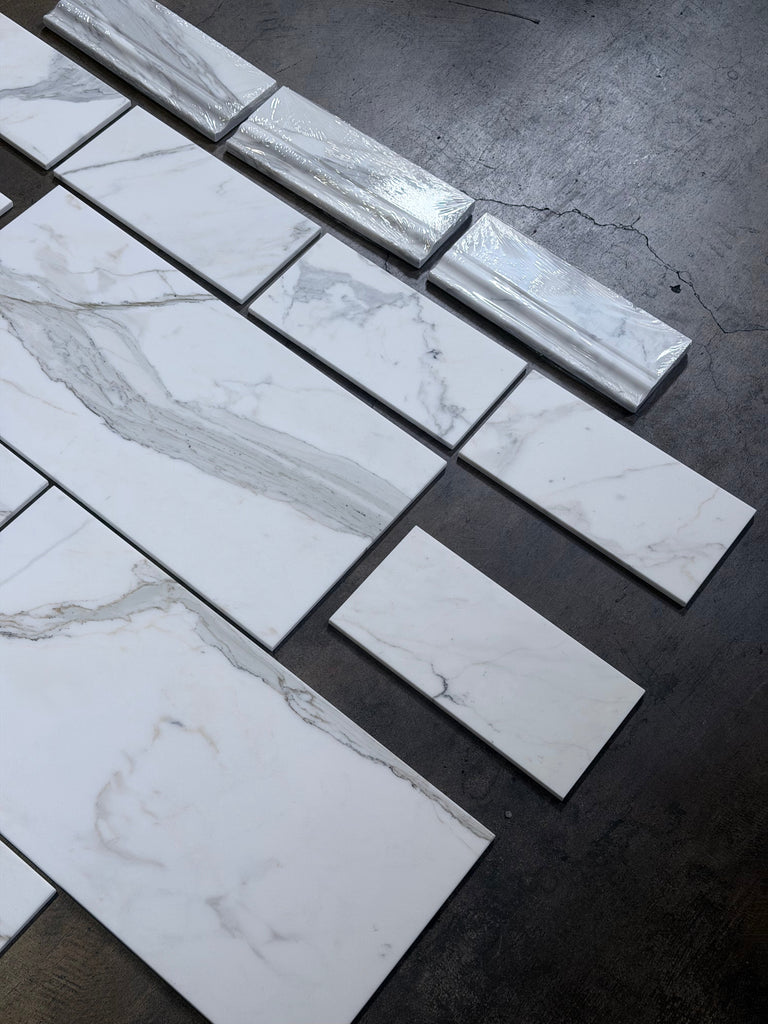 Calacatta Gold Marble 6x12 Polished or Honed white tiles with gray veining